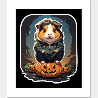 cute guinea pig with pumpkins Posters and Art